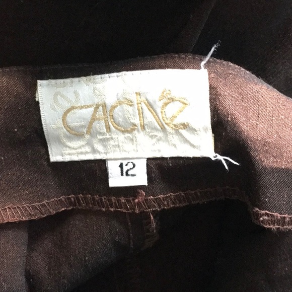 Cache Chocolate Brown Bronze Linen Pants Sz 12 - Picture 10 of 11